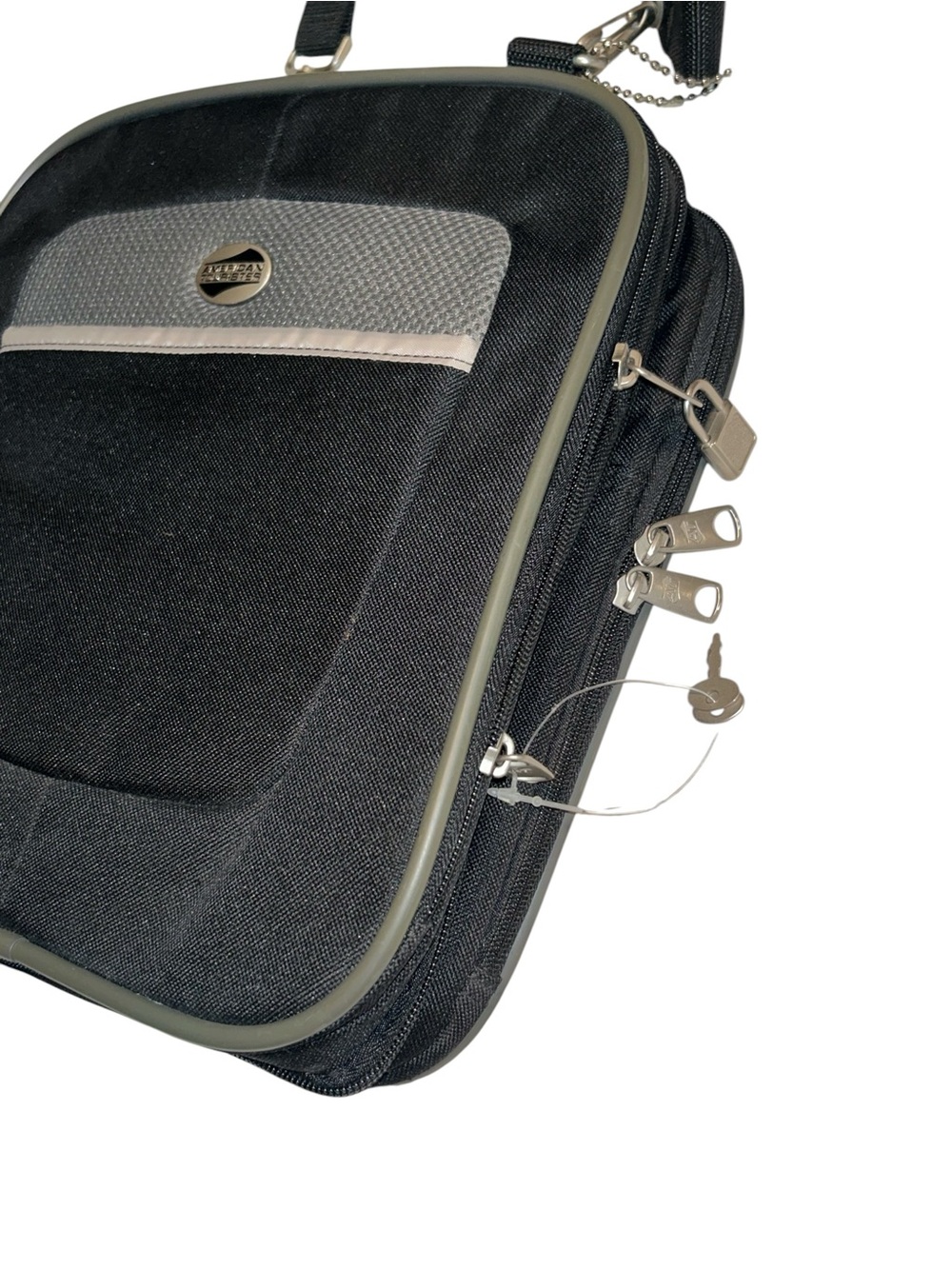 American Tourist Black Men’s Travel Crossbody Bag with Gray Trim